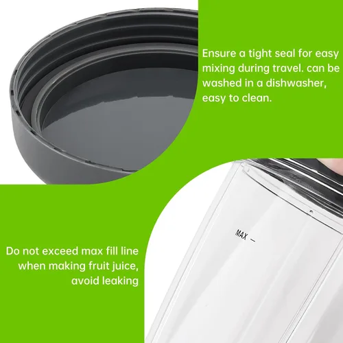 Vista 7 de 2 vasos de repuesto reutilizables de 24 onzas para licuadoras Nutribullet de 600 W / 900 W con tapa, vaso de repuesto lavable