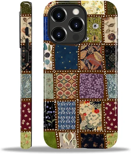 Vista 131 de Funda para iPhone 11, resistente híbrida 2 en 1, protección completa contra golpes con acabado brillante, diseño de collage de tela a cuadros