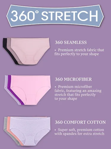 Vista 5 de Fruit of the Loom Women's Seamless 360 Stretch Bikini Panty, Assorted 8 Pack