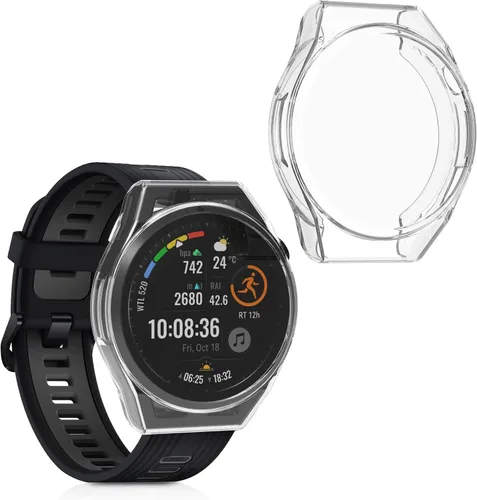 Vista 8 de kwmobile Funda compatible con Huawei Watch GT Runner Case - 2X TPU Silicone Fitness Tracker Cover - Transparente