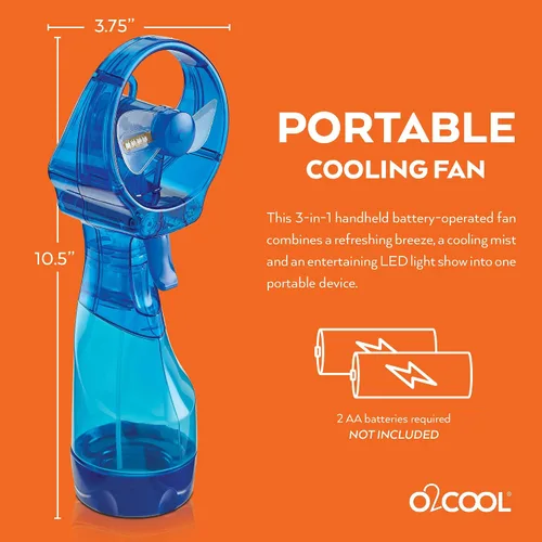 Vista 3 de O2COOL Ventilador de nebulización de agua con batería de mano de lujo con luces LED (azul oscuro)