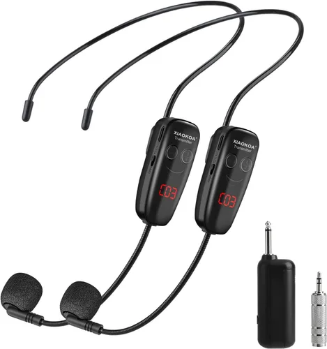 Vista 9 de Auriculares inalámbricos UHF con micrófono: Sistema de micrófono de cabeza inalámbrico, micrófonos con carga USB-C, rango de 164 pies