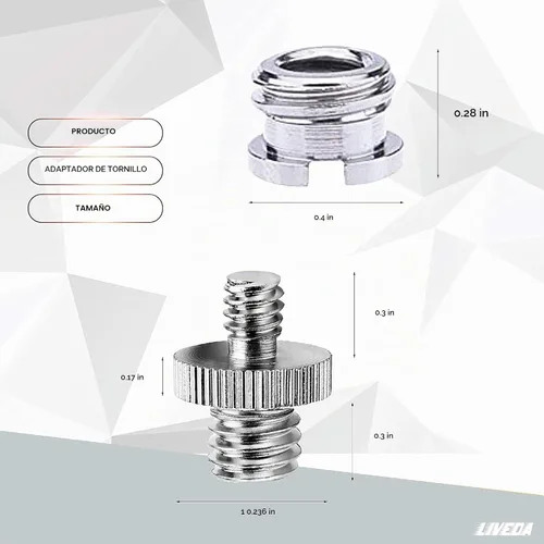 Vista 3 de Niewalda - Adaptador de trípode de 1/4 pulg. a 3/8 pulg. - Tornillos de montaje de 3/8 a 1/4, accesorio para cámara/monópodo/soporte de luz