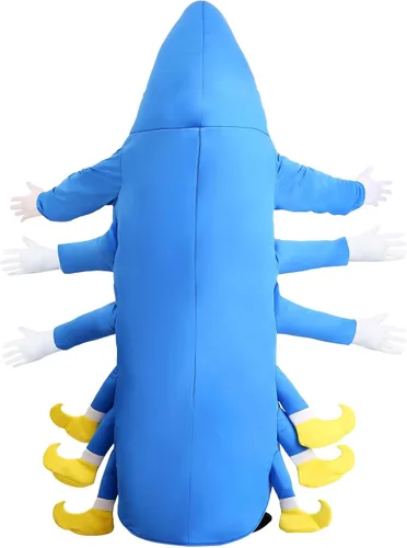 Vista 3 de Disfraz de oruga para adultos, disfraz de insecto, overol azul, disfraz de insecto para Halloween