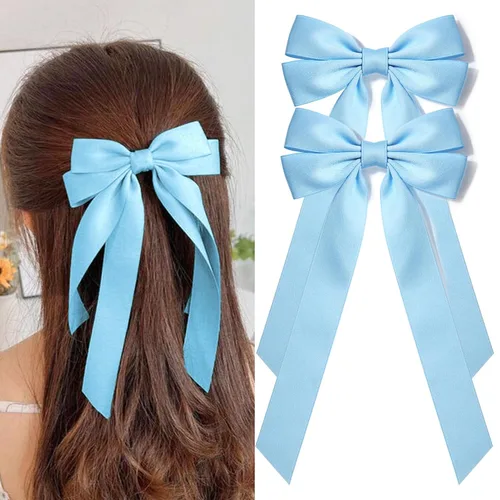 Vista 16 de Lazos de satén sedoso y pinzas de cocodrilo, soportes para cola de caballo de cinta negra, accesorios para el cabello para mujeres, niñas, niños