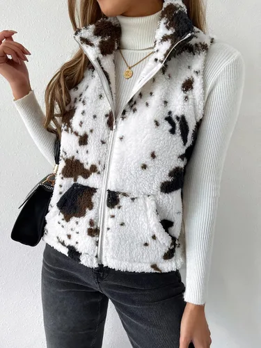 Vista 3 de SOLY HUX Chaqueta de forro polar con cremallera para mujer, sin mangas, con bolsillos