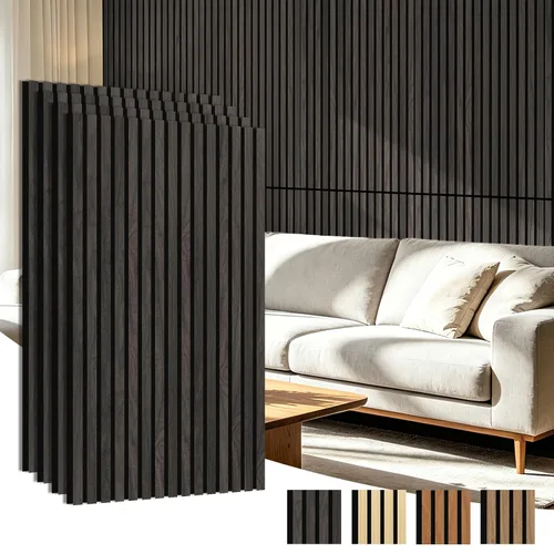 Vista 19 de Art3d Panel de pared con diseño de listones de madera acústica de 47 x 23.6 Castaño