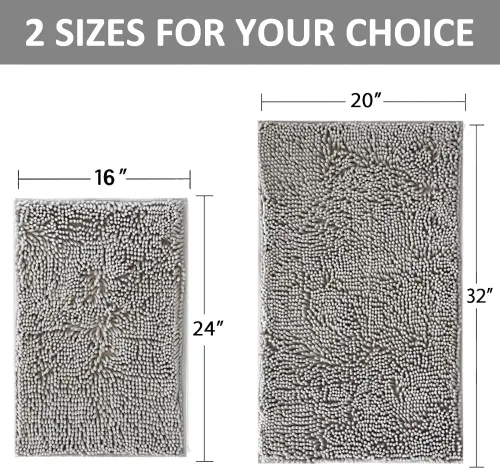 Vista 3 de Juegos de Alfombras de Baño de 2 Piezas de Chenilla Suave Antideslizantes Alfombras de Baño Absorbentes Peludas, Alfombra de Bañera, Alfombras Gris