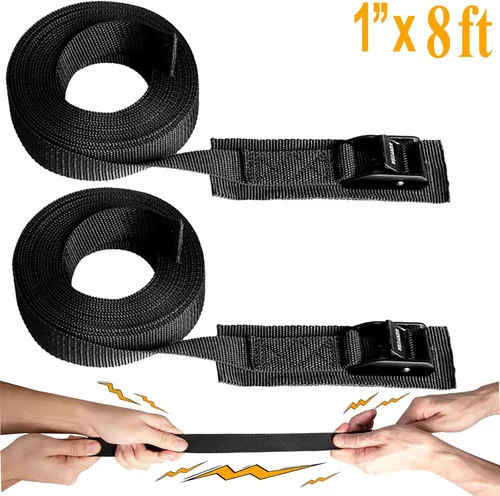 Vista 2 de WEDAMER Paquete de 2 correas de amarre para kayak de 8 pies con hebilla de leva de alta resistencia, correa ajustable para kayak, camiones 2Pack - 8