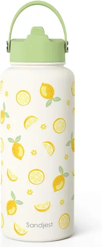 Vista 27 de Regalo de repostería para mujeres, botella de agua de acero inoxidable de 32 oz con tapa y popote, botellas aisladas estéticas de dulces, regalos