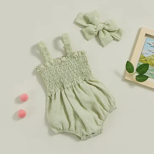 Vista 3 de Mameluco con estampado de margaritas y diadema con estampado de margaritas para bebé, mameluco floral, ropa de verano para bebés
