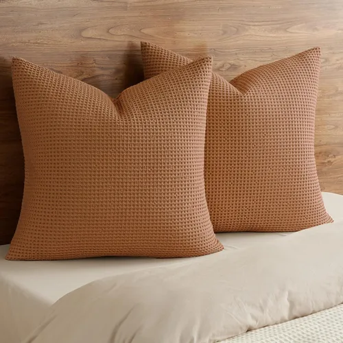 Vista 44 de PHF Funda de almohada 100% algodón con tejido de gofre, 22 x 22 pulgadas, sin relleno, paquete de 2 elegantes fundas de almohada cuadradas