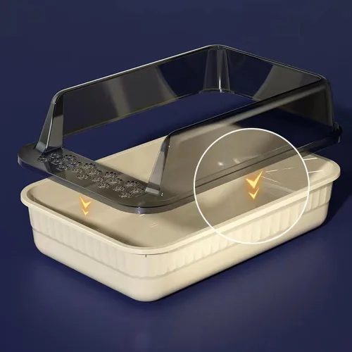 Vista 5 de KUNWU Caja de arena para gatos semicerrada de plástico de 20 x 14 x 8 pulgadas con tapa y cuchara (negro coral)