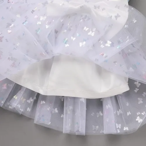 Vista 6 de IDOPIP Vestido tutú de mariposa con lentejuelas para bebé, niña de las flores, primera comunión, boda, fiesta de cumpleaños, vestido con lazo