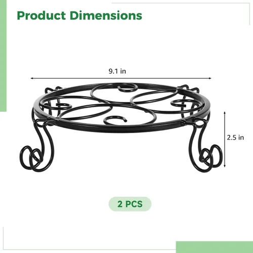 Vista 6 de 2 Pack Iron Flower Pot Stands, Black Round Rustproof Plant Display Racks With Wheels And Curved Designs