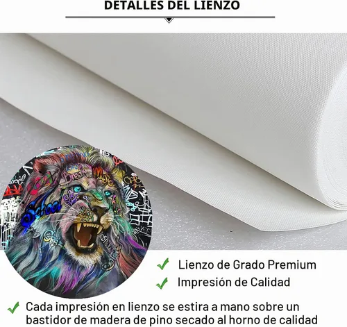Vista 6 de Cuadro de 4 paneles de graffiti en lienzo de animales para decoración de pared, arte abstracto del rey león, lienzo enmarcado en blanco y negro