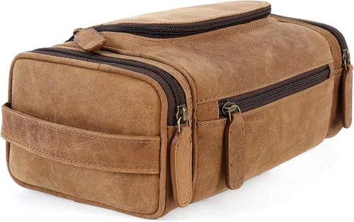 Vista 10 de ELIZO Neceser de cuero genuino para hombre, Antiguo