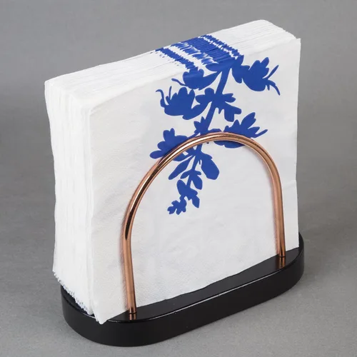 Vista 4 de Servilletero de madera de castaño y cobre – Elegante dispensador de mesa para comedor y uso al aire libre, elegante y práctico almacenamiento