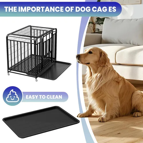 Vista 6 de Jaula extragrande para perros grandes, medianos, resistente de 38 pulgadas, con ruedas bloqueables y puerta doble extraíble, fácil de limpiar