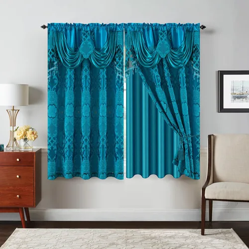 Vista 10 de Petrichor Cortinas de gasa jacquard transparente borgoña (54 pulgadas de ancho x 63 pulgadas de largo), 2 paneles con cenefa adjunta, diseño floral