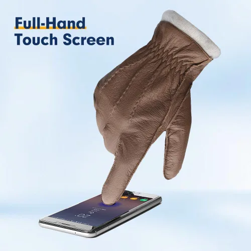 Vista 10 de MGGMOKAY Guantes de cuero para hombre, guantes de piel de ciervo suave con forro de cachemira