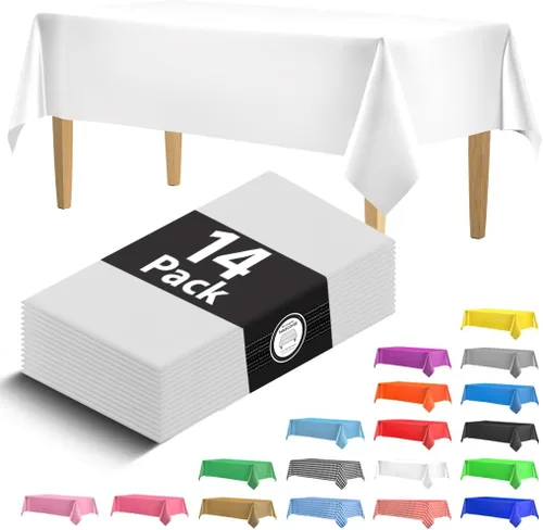 Vista 23 de Paquete de 14 manteles de plástico desechables rectangulares negros de 54 x 108 pulgadas - Cubiertas decorativas lisas para fiestas, bodas