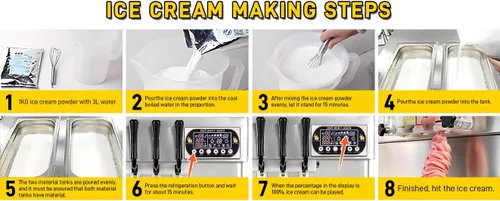 Vista 6 de Comercial 3 Sabores Soft Serve Ice Cream Maker,21-27Quart/Hour Máquina de Helado,Yogurt Helado,Tanques superiores refrigerados,Auto