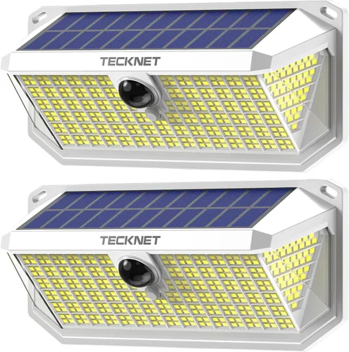 Vista 11 de TECKNET 416 luces LED solares para exteriores, impermeables, ángulo de 300° y 3 modos de iluminación, luces de pared con sensor de movimiento, 2