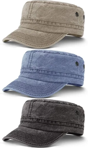 Vista 7 de Geyoga 3 unidades Cadet Army - Gorras de algodón lavado militar para tapas planas ajustables estilo militar sombrero unisex