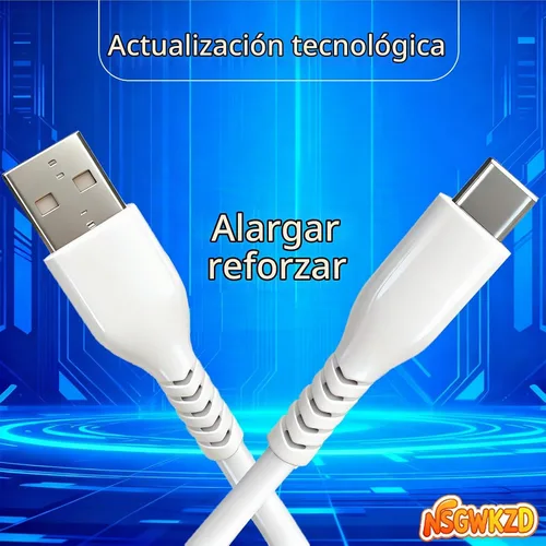 Vista 5 de Cable USB C blanco de 10 pies de largo, cable de carga rápida de 60 W, carga universal y sincronización de datos para dispositivo tipo C