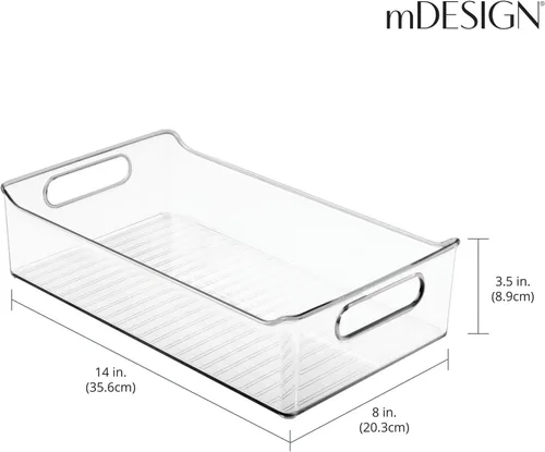 Vista 4 de mDesign Contenedores de almacenamiento de plástico para cocina o despensa con asas, organización en gabinete, refrigerador o congelador, contenedor