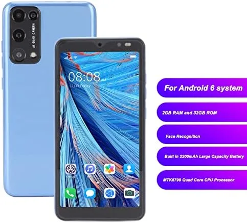 Vista 2 de para Android 6 Smartphone, 5.45 pulgadas pantalla completa teléfono celular 2GB 32GB ROM, 5MP cámara trasera teléfono móvil, para MTK6799 Quad Core