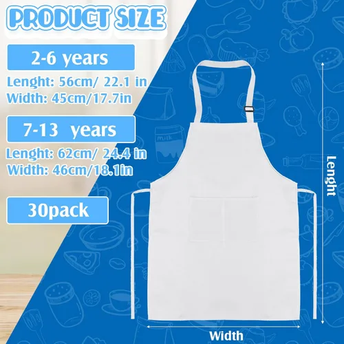 Vista 2 de Handepo 30 Pcs Children Artists Aprons Adjustable Chef Apron Kids Painting Aprons for Cooking Kitchen Grilling Painting