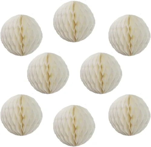 Vista 18 de 8 bolas de papel de panal de 8 pulgadas, bolas decorativas de panal de abeja, pompones de papel, bolas de flores, bolas colgantes de arte