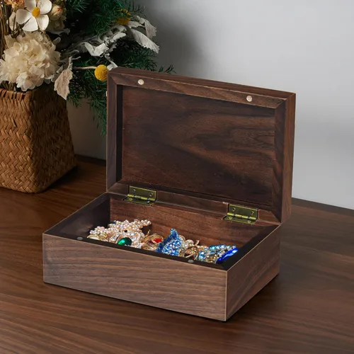 Vista 4 de EXISTING Caja de madera con tapa con bisagras, caja de almacenamiento de madera con tapa, caja de recuerdo de madera - Guarda joyas, recuerdos