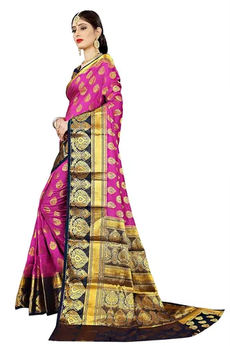 Vista 2 de Indian Hawker Banarasi Art Silk Sari Sari Trabajo Jacquard Fashion Sari Sari con blusa sin costuras