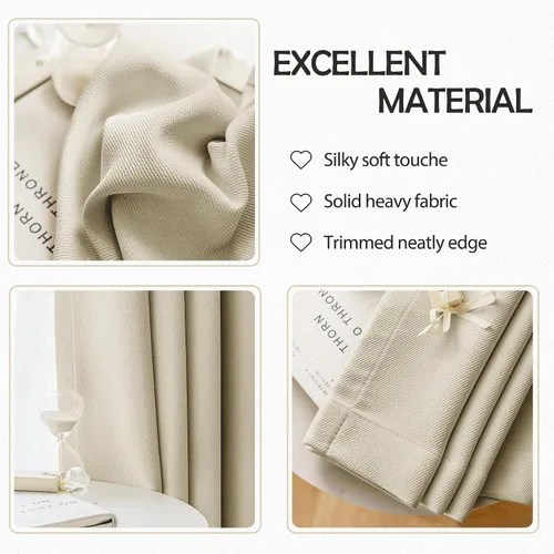 Vista 7 de Cortinas de lino 100% opacas de 96 pulgadas de largo, 2 paneles para dormitorio, sala de estar, lino beige, texturizado, para oscurecer