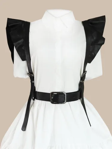 Vista 4 de OYOANGLE Arnés para mujer, cinturón punk, hebilla cuadrada, con volantes, tirantes ajustables para vestido
