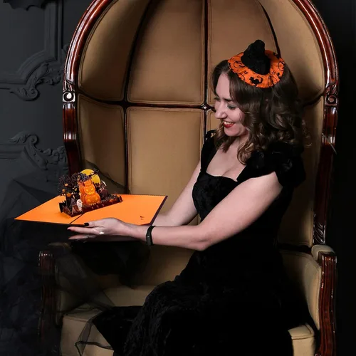 Vista 3 de Tarjetas de felicitación 3D – Tarjetas de castillo de Halloween, tarjeta de felicitación de Halloween desplegable 3D – Truco o trato, fantasma