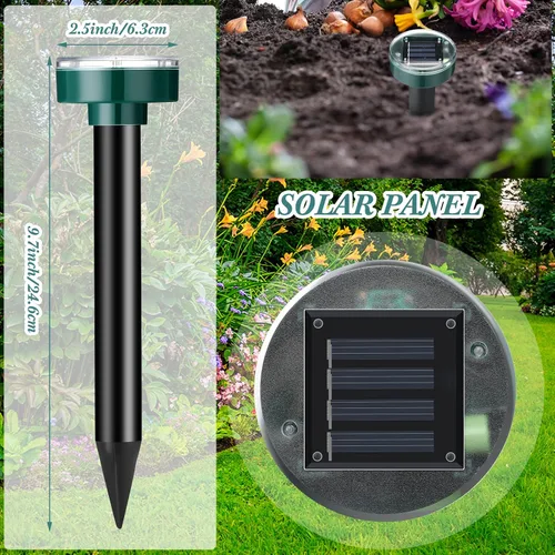 Vista 2 de Repelente solar de topos, repelente ultrasónico de topos, alimentado por energía solar, disuasorio de ondas sonoras para exteriores, para césped