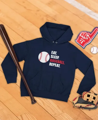 Vista 4 de Tstars Sudadera con capucha Eat Sleep Baseball Repeat para hombre, regalo para fanáticos, entrenadores, jugadores, ropa para el día del juego