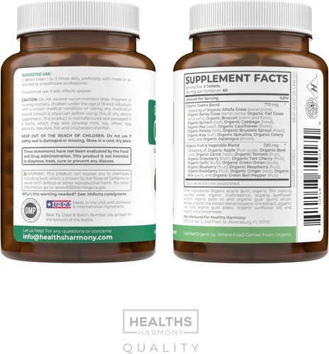 Vista 9 de Suplemento orgánico USDA Super Greens – Suplemento orgánico de frutas y verduras para adultos con 28 complejos de superalimentos con raíces