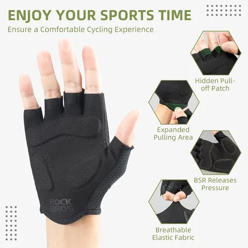 Vista 4 de ROCKBROS Guantes de ciclismo para hombre con medio dedo, transpirables Negro