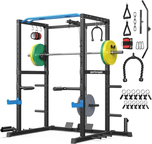 Vista 9 de Sportsroyals Jaula de Potencia, Rack de Potencia Multifuncional de 1600 libras con Sistema de Cruce de Cable Ajustable y Más Accesorios