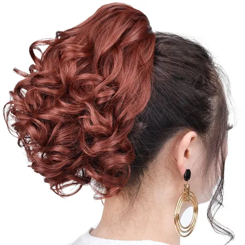 Vista 3 de SYXLCYGG Auburn Clip Cola de caballo Clip Cola de caballo Extensión de cola de caballo ondulado 10 pulgadas 3.5 oz pelo sintético falso pieza