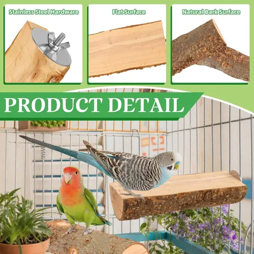 Vista 3 de Plataforma de perca de pájaro de madera de manzana natural de 2