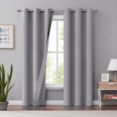 Vista 24 de Melodieux Cortinas 100% opacas para dormitorio, aislamiento térmico, reducción de ruido, cortinas de ventana de lino con ojales para sala de estar
