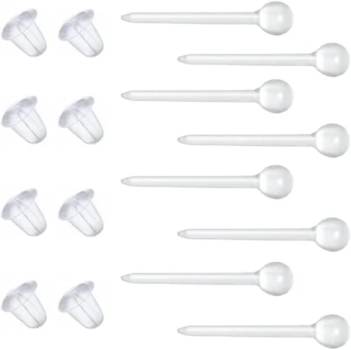 Vista 6 de Aretes de plástico negro para deportes, 300 pares de aretes de plástico y parte trasera de aretes