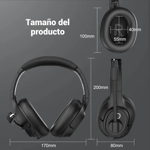 Vista 6 de Auriculares Bluetooth para PC, auriculares inalámbricos para computadora con micrófono de cancelación de ruido ambiental alimentado por IA y dongle