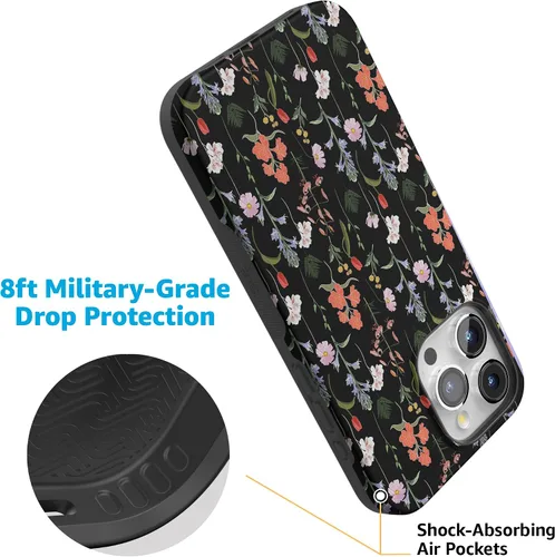 Vista 4 de Casely Funda para iPhone 15 Pro Jardín Secreto Flores mixtas Diseño protector audaz Compatible con MagSafe